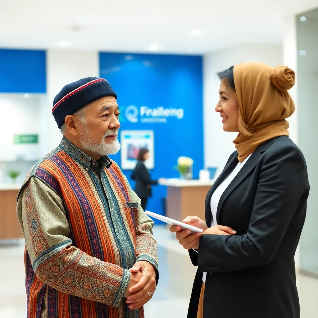 Пенсионер консультируется по финансовым вопросам в банке