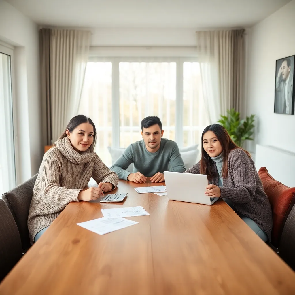 Молодая пара изучает инвестиционные возможности на ноутбуке в современной квартире в Казахстане