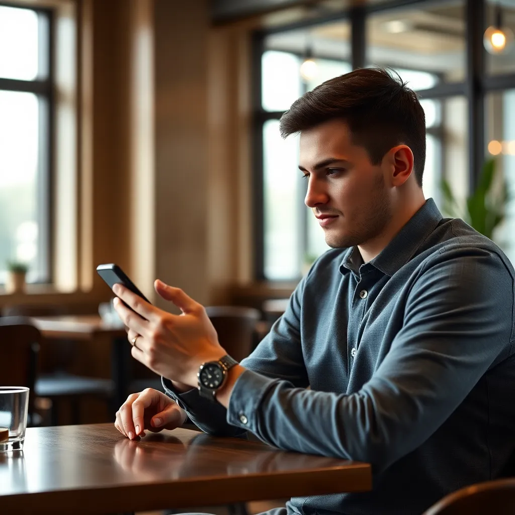 Казахстанец использует мобильное банковское приложение на смартфоне